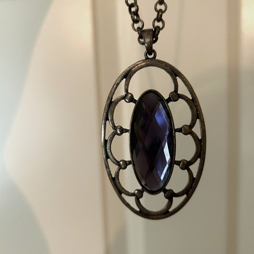 Purple Cameo Vintage Gold Look Necklace